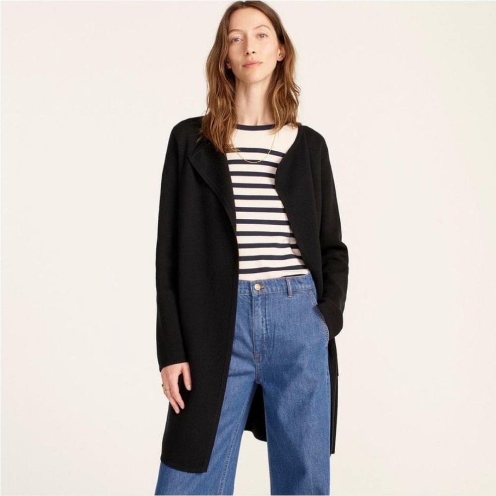 J Crew Juliette Collarless Sweater Blazer in Linen Blend Black Cardigan Career